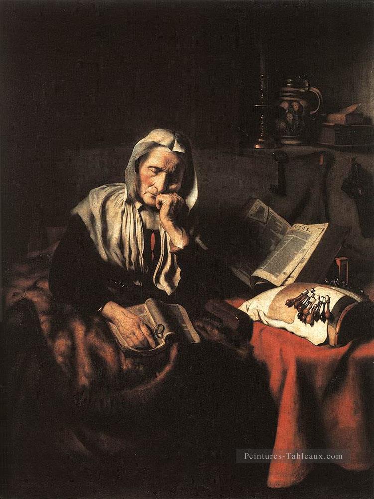 Vieille femme somnolant Baroque Nicolaes Maes Peintures à l'huile